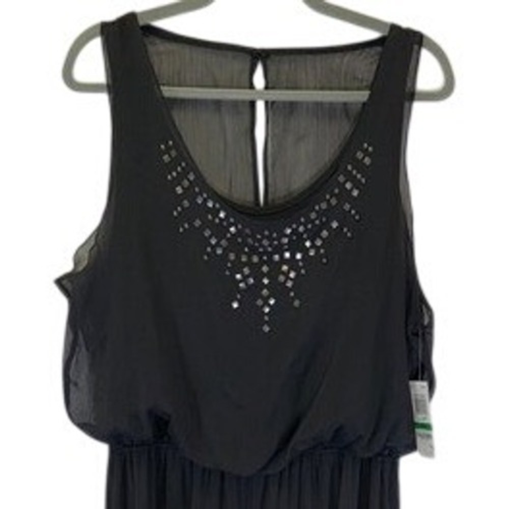Style & Co Womens Black Studded Sleeveless Wide Leg Jumpsuit Large NWT